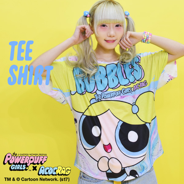 バブルス Tシャツ パワーパフガールズ グッズ パワパフ Ppg Tシャツ 半袖 原宿 原宿系 ファッション レディース メンズ大きいサイズ オーバーサイズ ビッグシルエット 派手 かわいい 派手カワ ゆめかわいい 総柄 個性的 水色 ブルー Acdc Rag 品番 Acdw Acdcrag