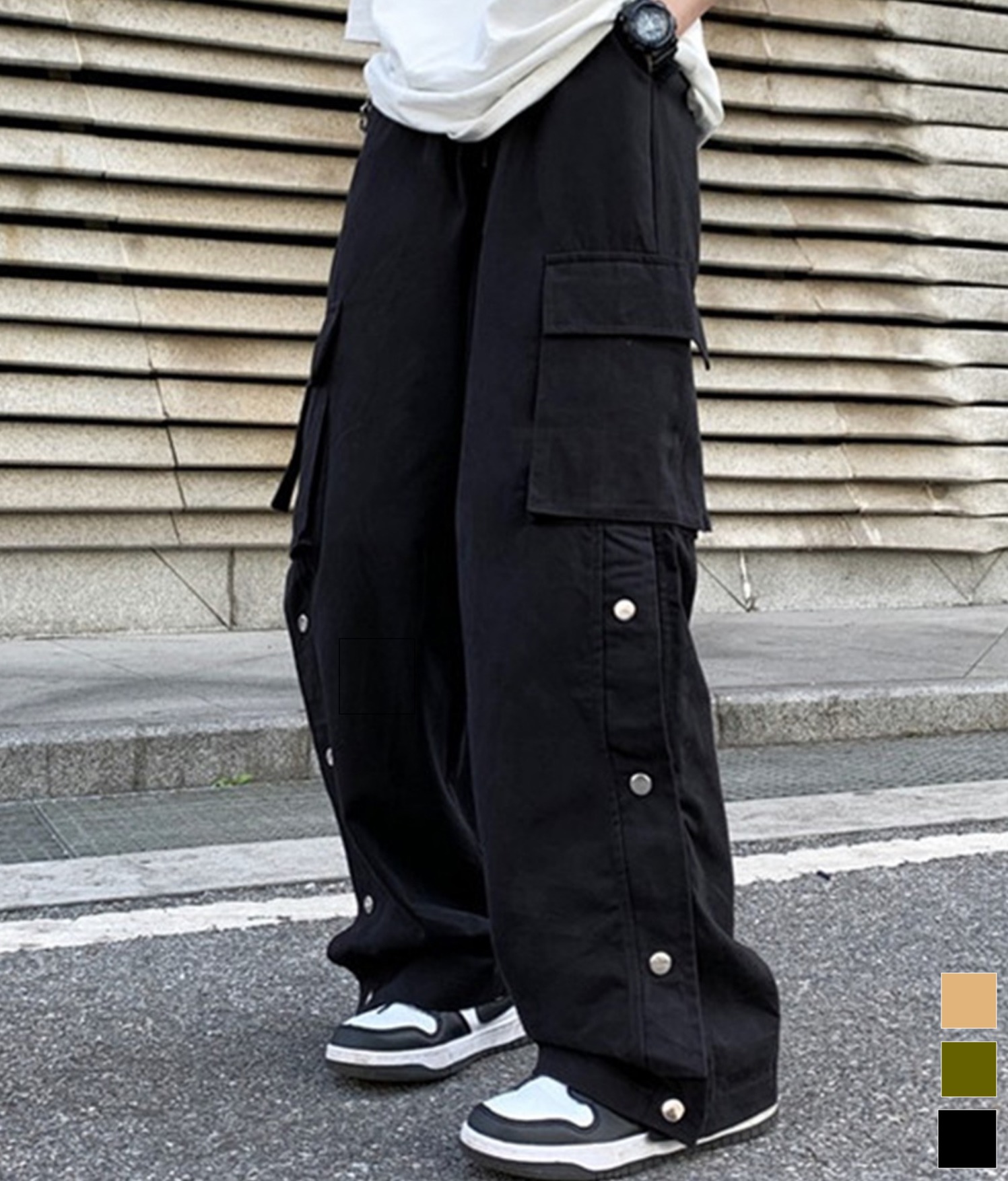 カーゴパンツ ワイド ボトムス ユニセックス メンズ 袴パンツ 人気 黒 XL