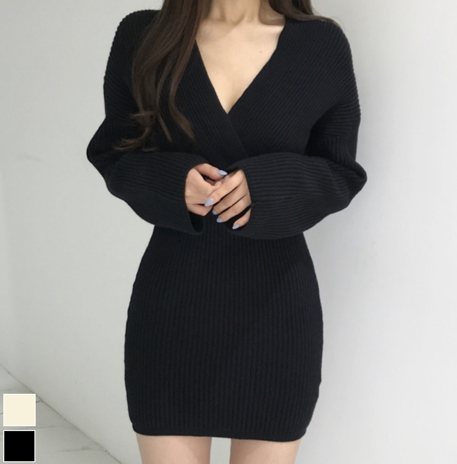Jasmine新作 Vネックタイトニットミニワンピース 韓国ファッション ...