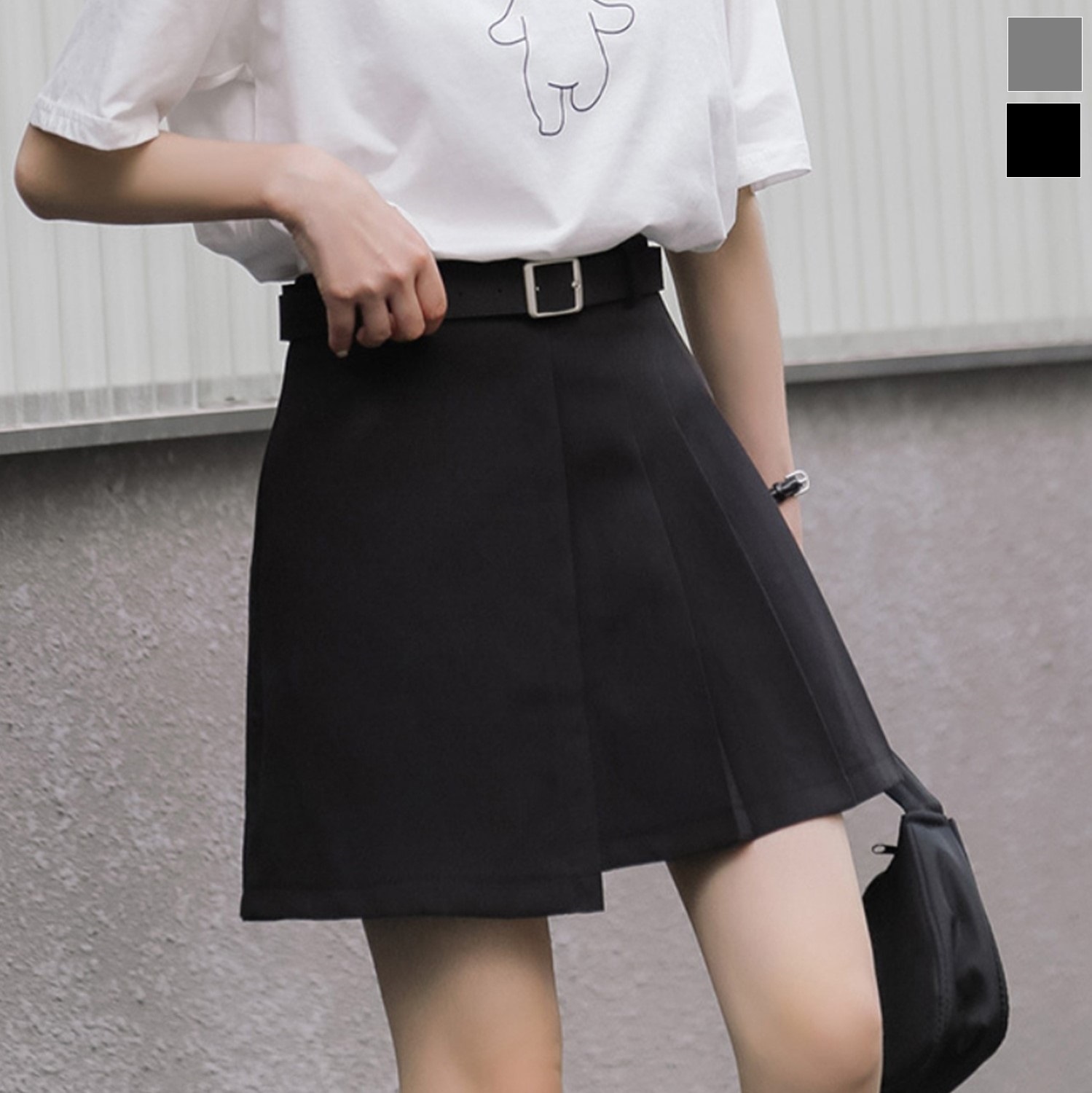 新作 ベルト付きデザインミニスカート 韓国ファッション[品番