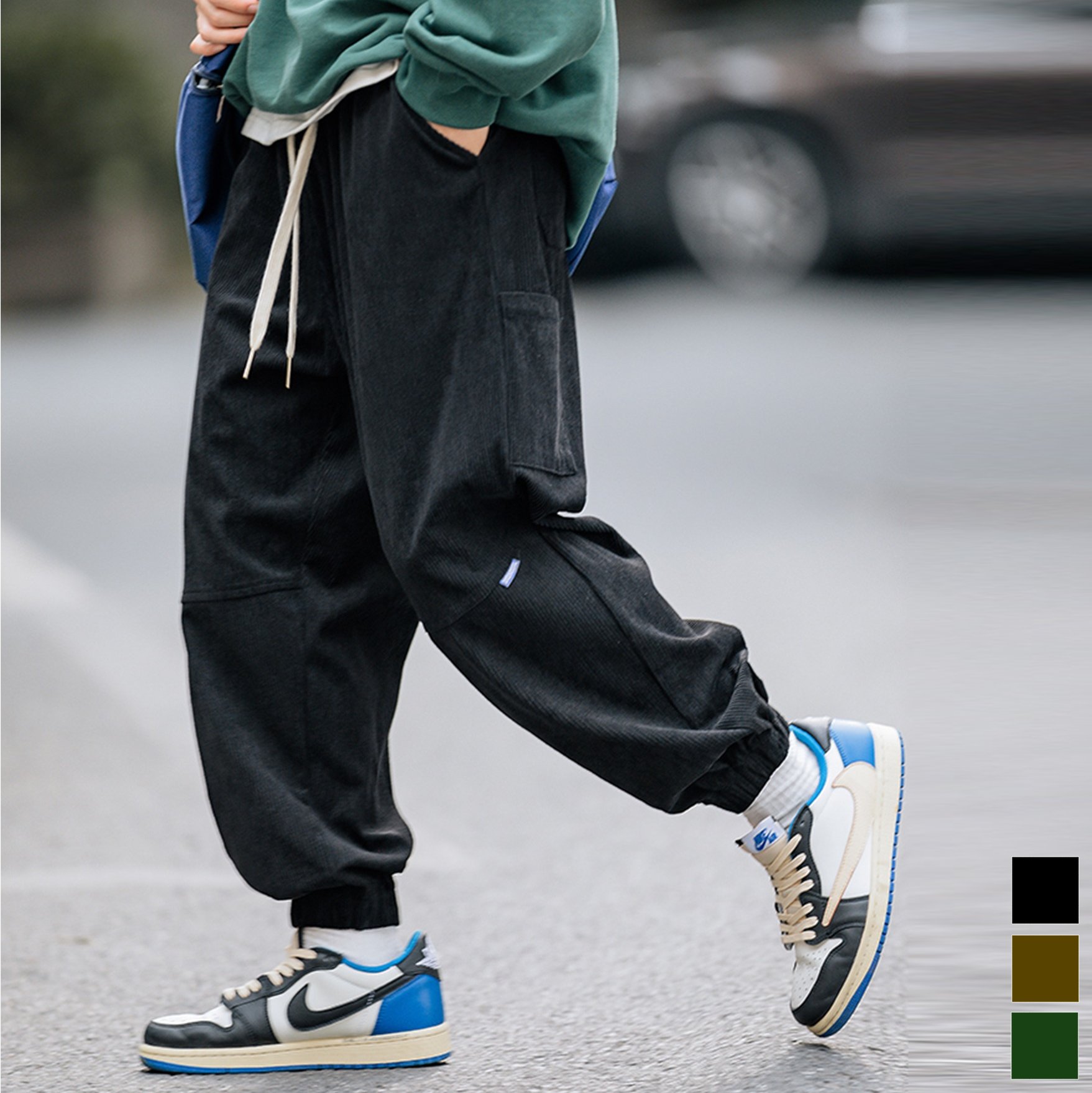 返品不可】 定番 細身 ブラック 黒 韓国 XL メンズ ジョガーパンツ カーゴパンツ