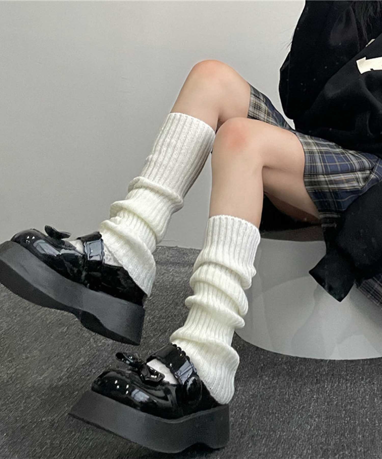 adidas リブ編みレッグウォーマー白黒2点セット