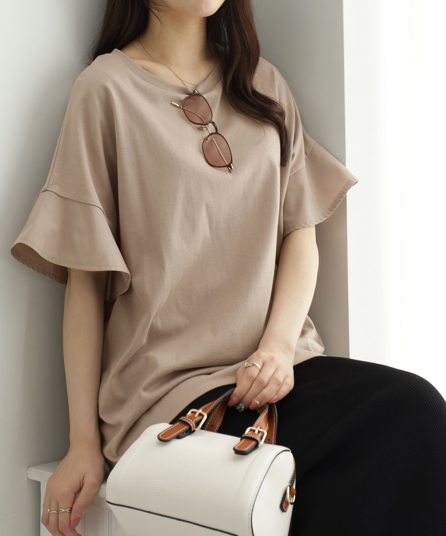 さらひやコットン袖異素材ゆるトップスTシャツ[品番：ATTW0007145 