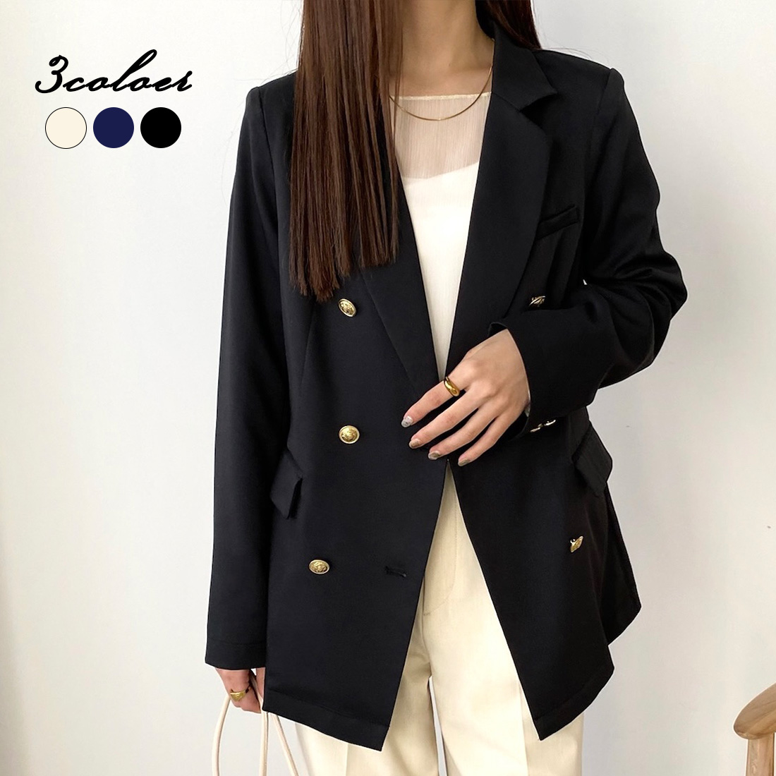 【junoah/ジュノア】JUNOAH callautia 金ボタンダブルブレストテーラードジャケット 通販 服 ブラック SHOPLIST/ショップリスト