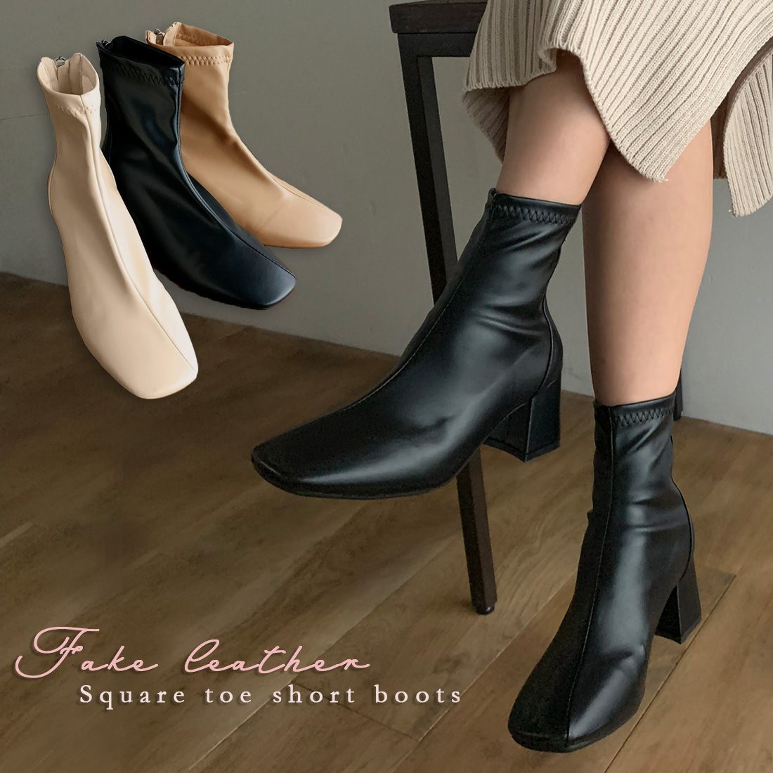 ブーツ CLEAR HEEL BOOTS ブーツ フェイクレザー