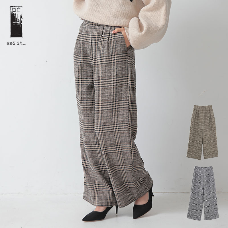 チェック2タックワイドパンツ ワイドパンツ レディース[品番：ZX000006565]｜and it  （アンドイット）のレディースファッション通販｜SHOPLIST（ショップリスト）