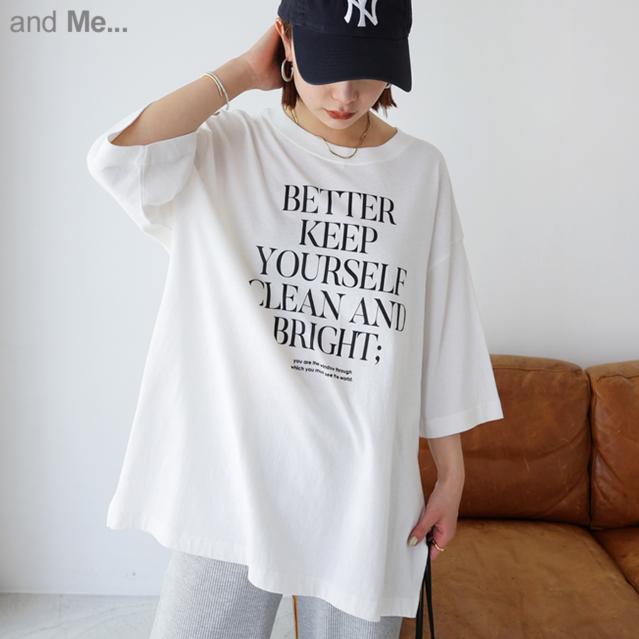 コットン天竺 ロゴプリント Tシャツ[品番：AZ000004065]｜andme