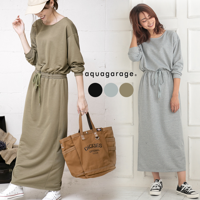 ウエストマークのブラウジングでカジュアルになりすぎない スウェットワンピース 品番 Qu Aquagarage アクアガレージ のレディースファッション通販 Shoplist ショップリスト