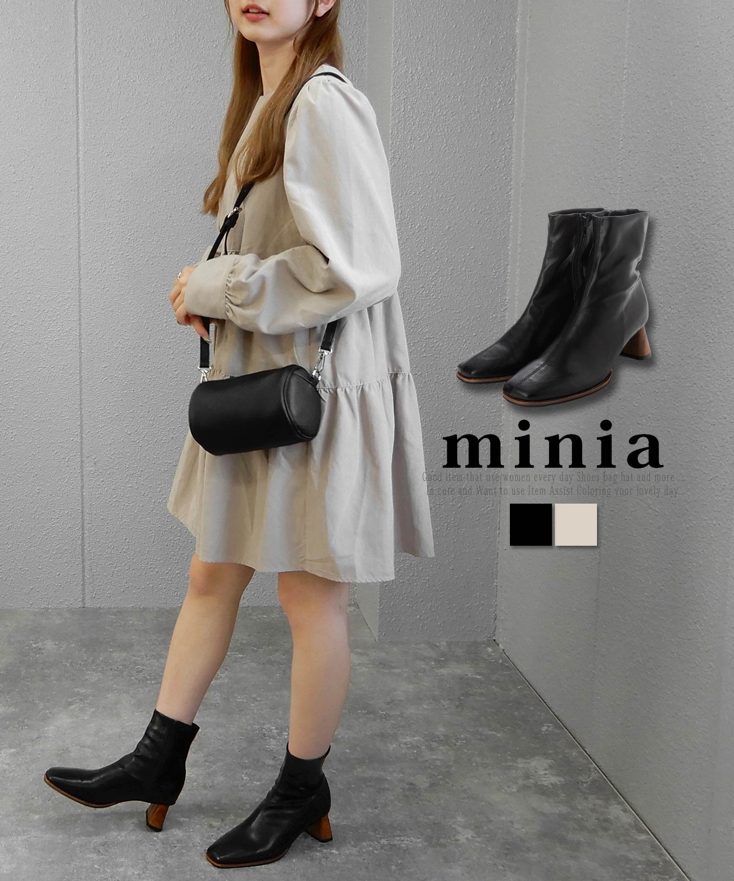 ブロックシンヒールのスクエアトゥストレッチブーツ ショートブーツ minia[品番：ASNS0000667]｜minia（ミニア ）のレディースファッション通販｜SHOPLIST（ショップリスト）