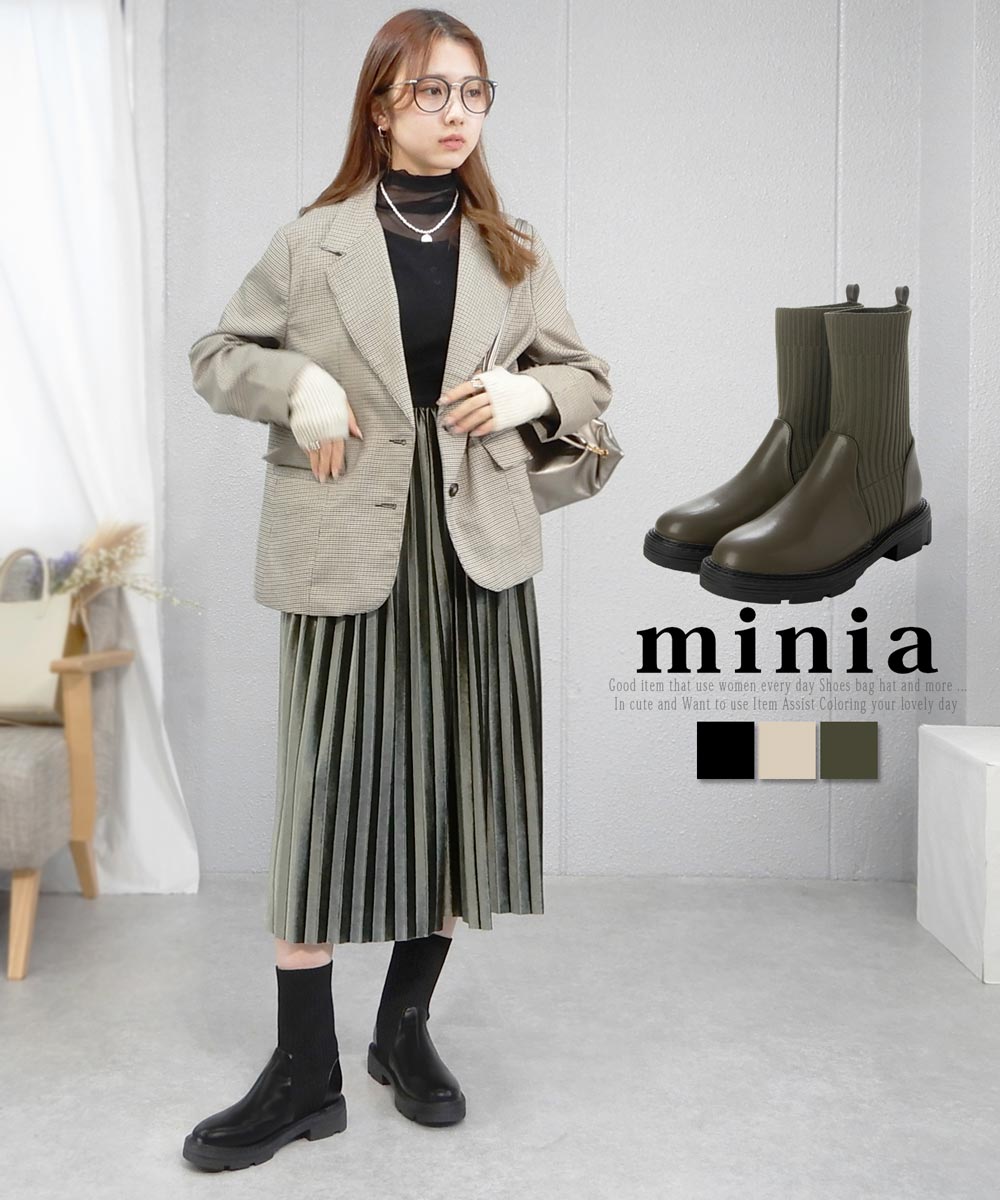 ソックスミドルブーツ 4cm厚底ヒール minia[品番：ASNS0000782]｜minia