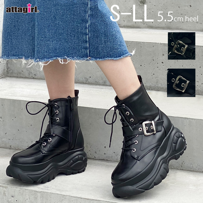 厚底ベルトレースアップブーツ[品番：ATAW0001176]｜attagirl