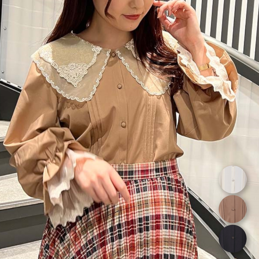 刺繍ビッグ襟ボリューム袖BL[品番：IGAW0002950]｜axes femme（アクシーズファム）のレディースファッション通販