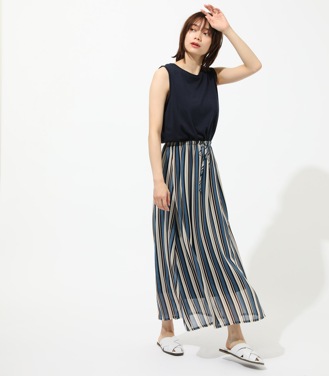 【AZUL BY MOUSSY】ストライプコンビブラウジングワンピース[品番：AZLW0015341]｜AZUL BY MOUSSY（アズール
