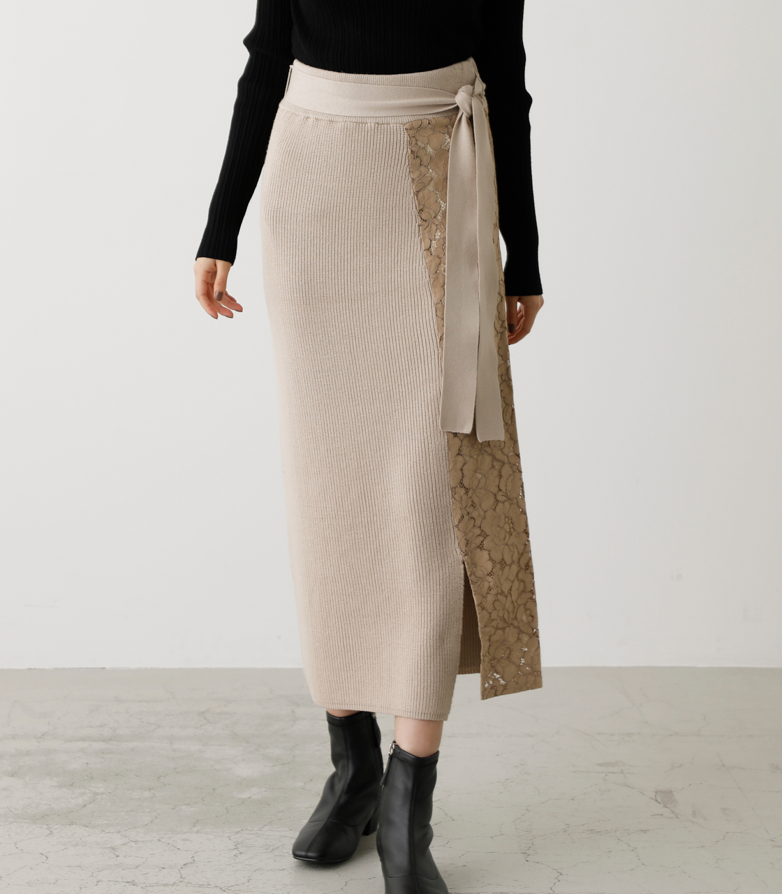 LACE DOCKING KNIT SKIRT/レースドッキングニットスカート[品番