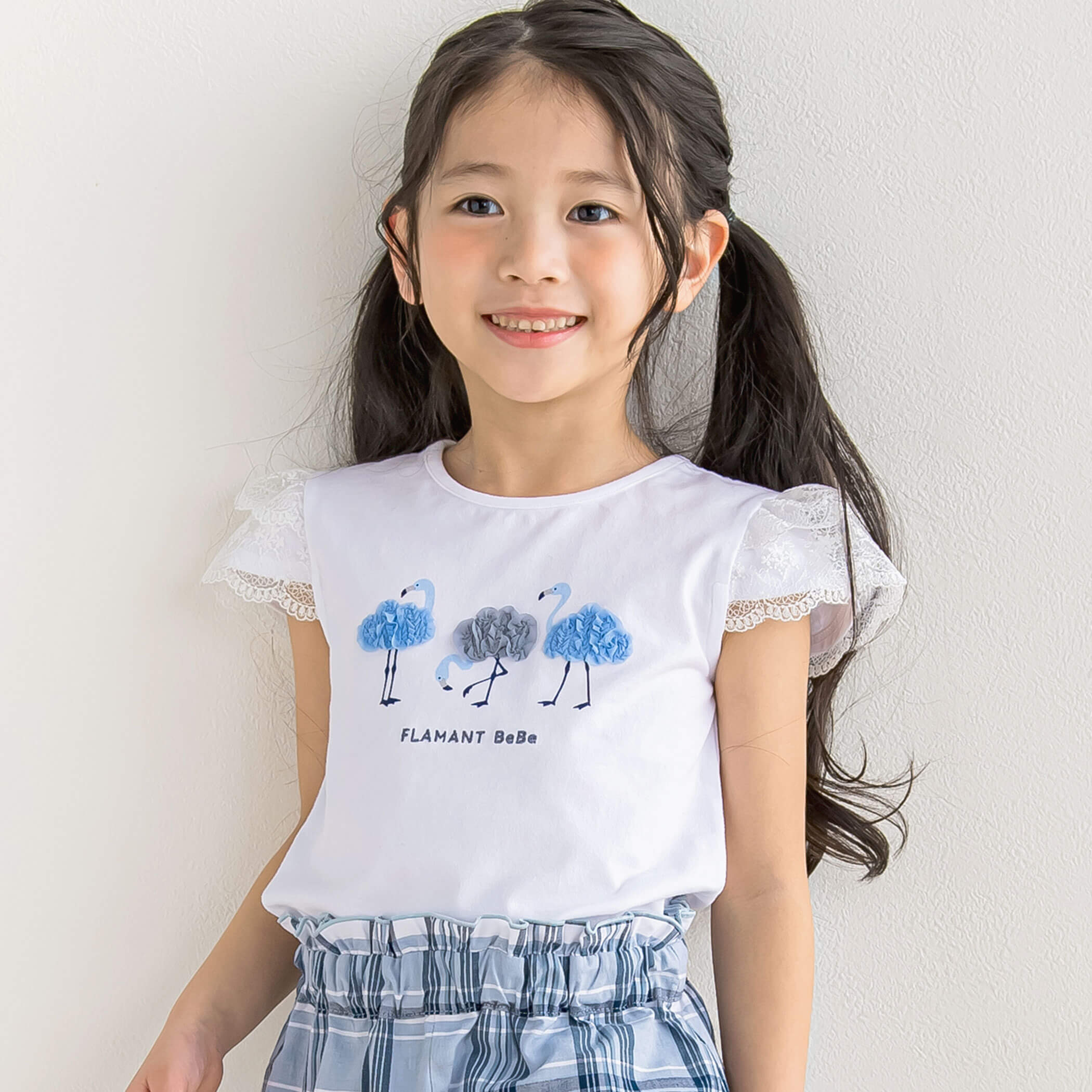 レース袖フラミンゴフリルTシャツ(90~150cm)[品番：BEBK0009034]｜BeBe（ベベ）のキッズファッション通販｜SHOPLIST（ショップリスト）