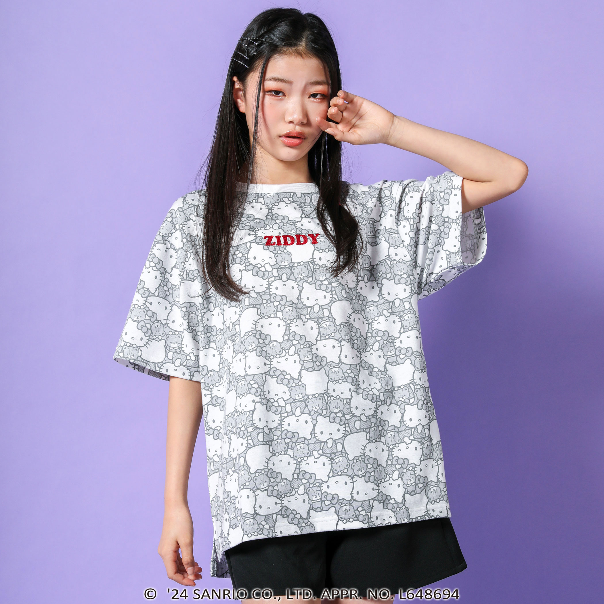 ハローキティ×ZIDDY】総柄BIGTシャツ(130~160cm)[品番：BEBK0008972