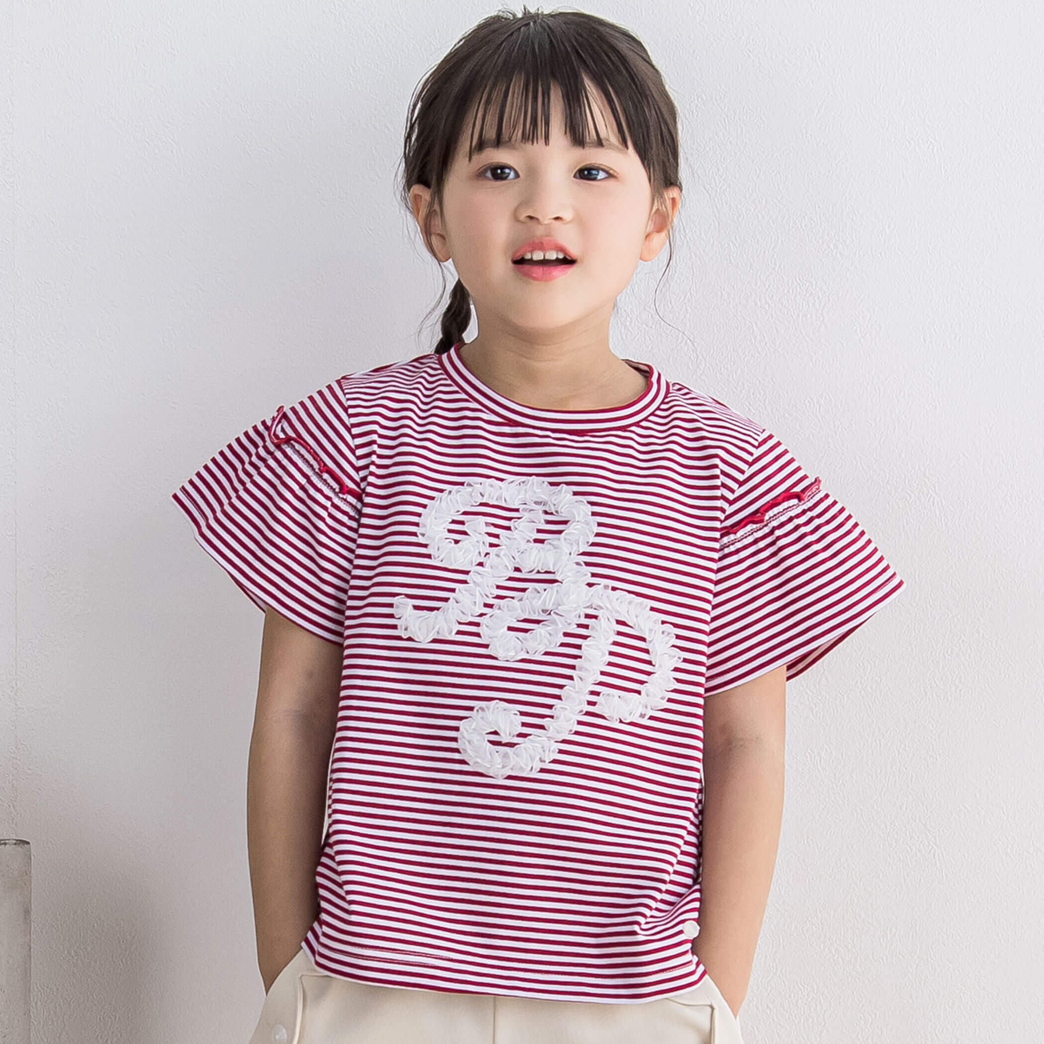 ボーダーフリルロゴTシャツ(95~150cm)[品番：BEBK0008360]｜BeBe