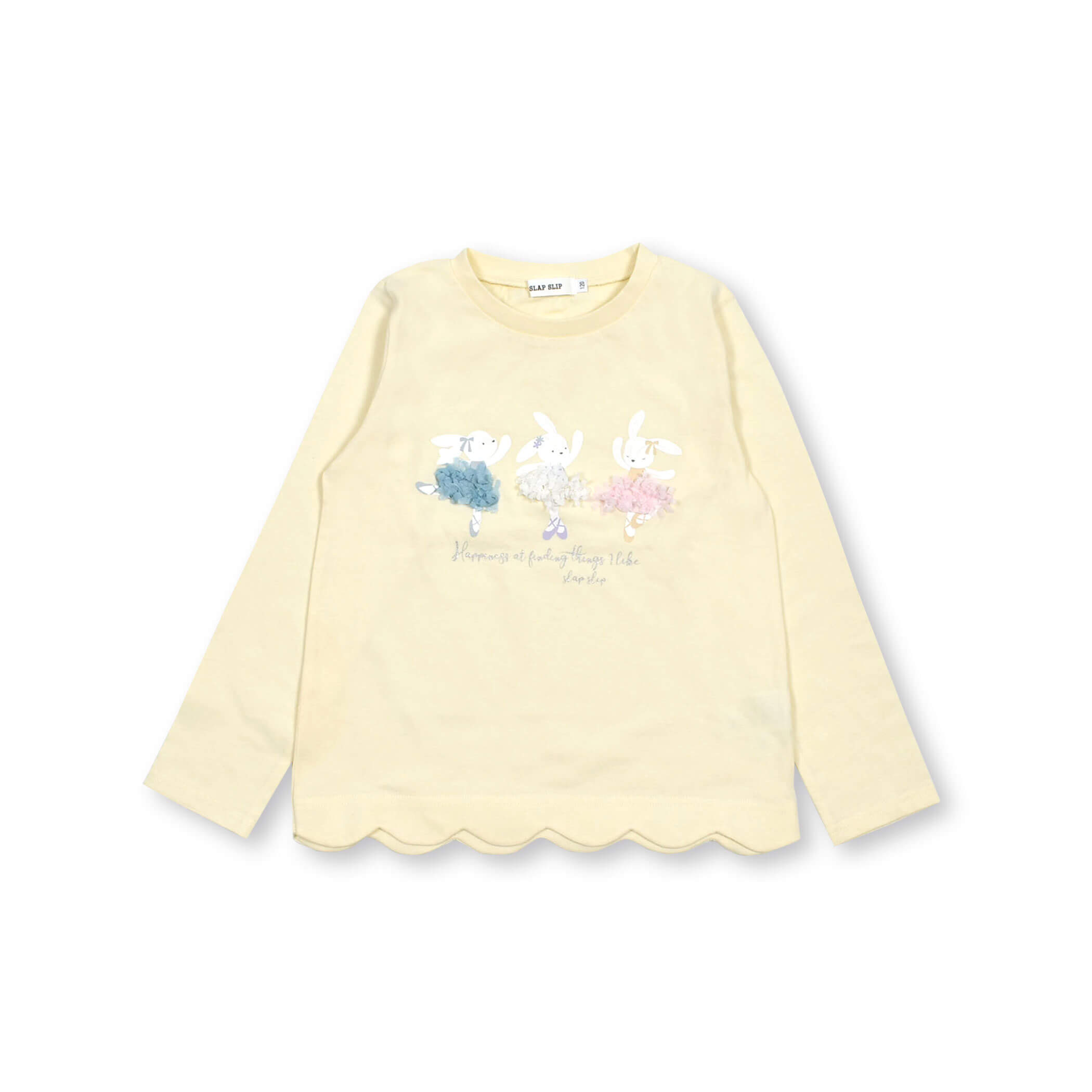 アニマルバレエウサギ裾スカラップお花シフォン長袖Tシャツ(80~130cm