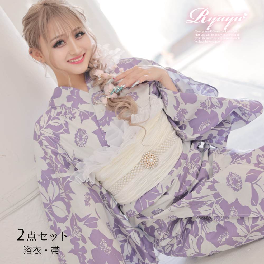 浴衣 紫 グレー[品番：RV000011706]｜Ryuyu（リューユ）のレディース 