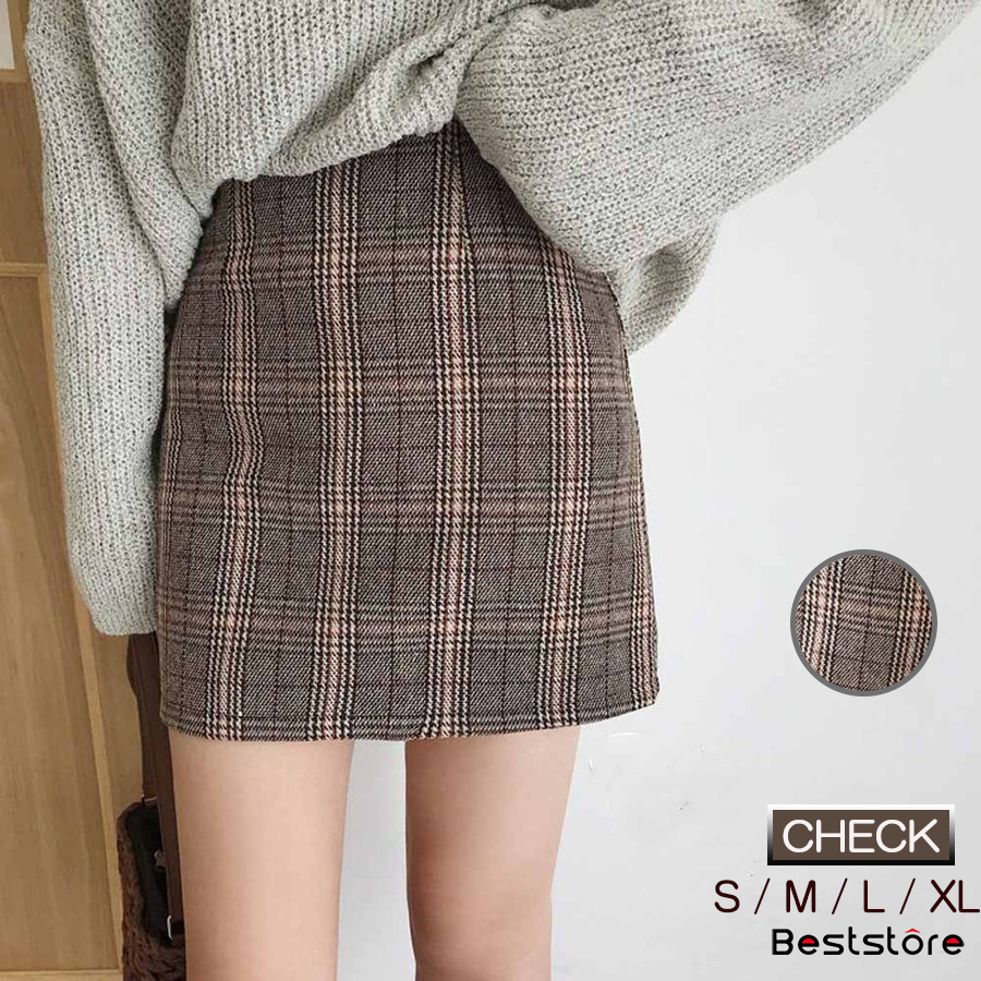 韓国 チェック柄 台形スカート