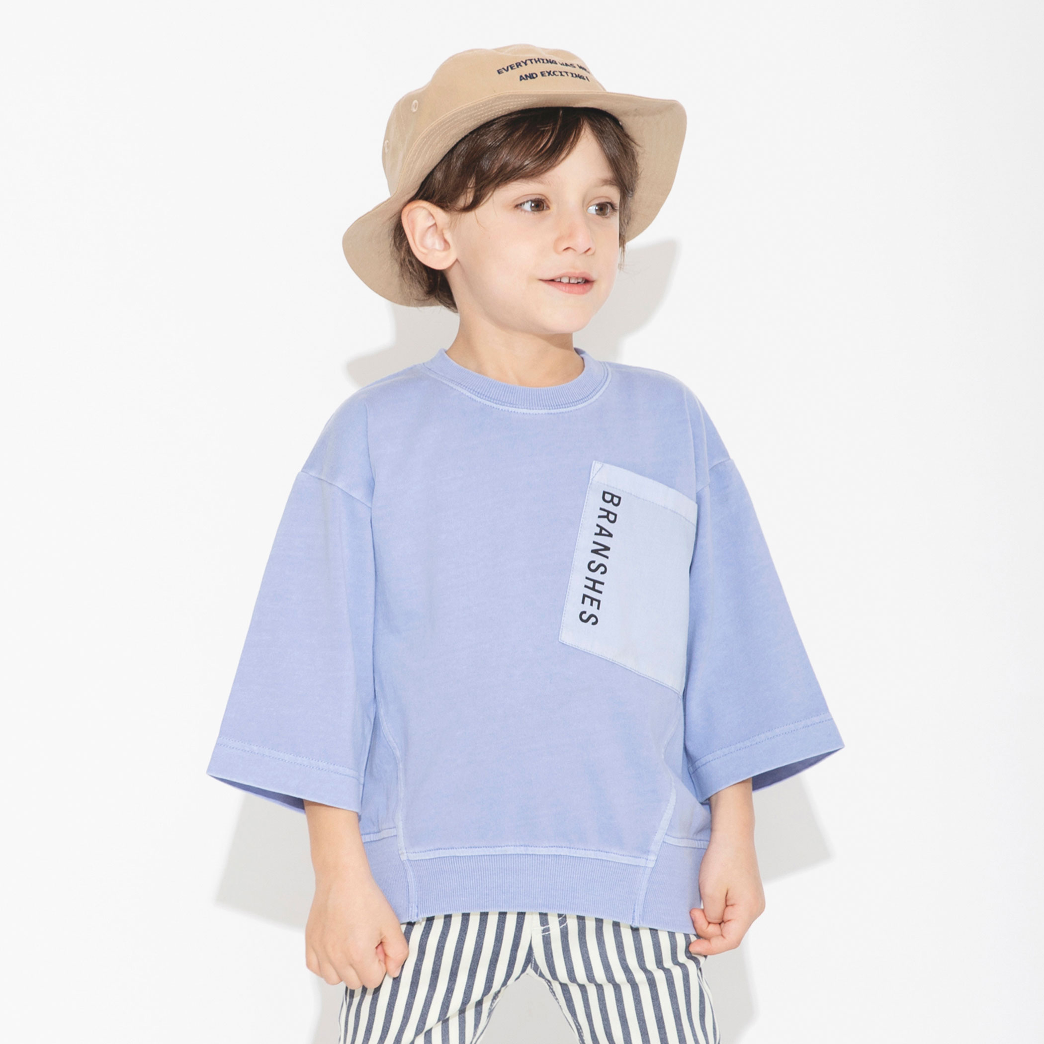 ゆるシルエット】ポケット付きバックプリント8分袖Tシャツ 子供服