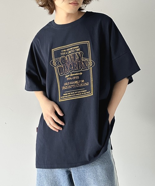 大人の抜け感。綿100％前後2wayステッチ刺繍半袖Tシャツ[品番