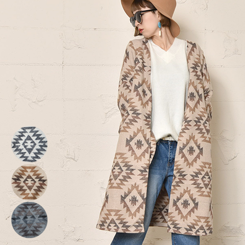 ネイティブ柄ウールライクガウンカーディガン トッパー ロングカーディガン 品番 Pa Coca コカ のレディースファッション通販 Shoplist ショップリスト