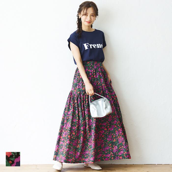 ピンク花柄スカート 38 - ひざ丈スカート