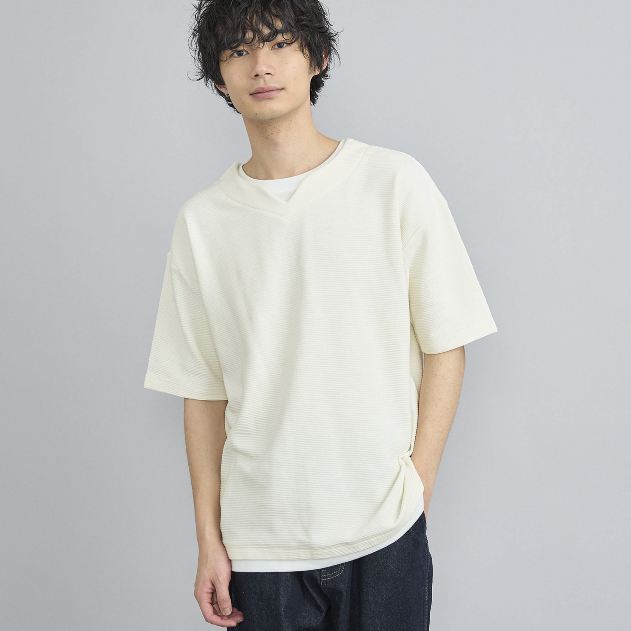 リップルフェイクレイヤードヘンリーネックTシャツ[品番：COEW0005414  