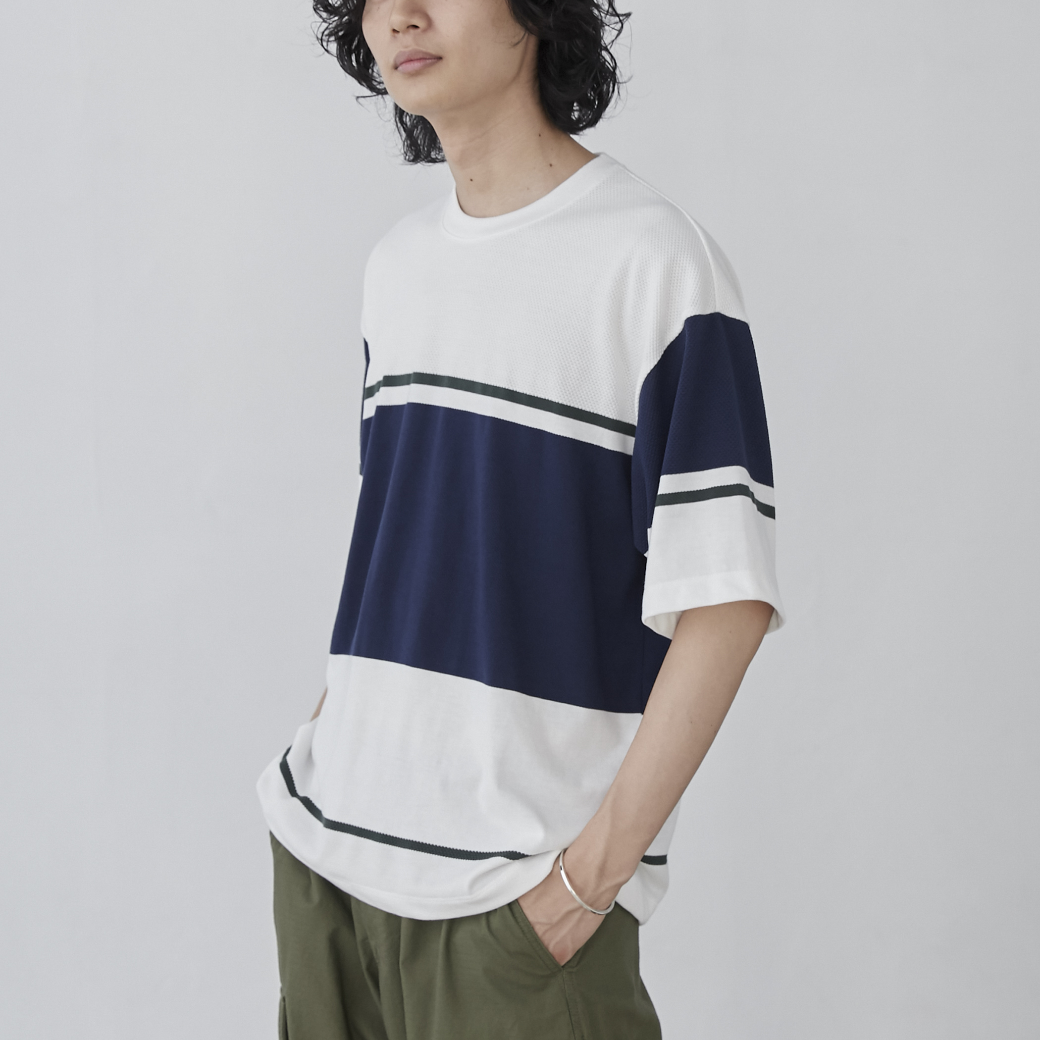 ジャガードメッシュ切替えTシャツ[品番：COEW0005902]｜coen【men  