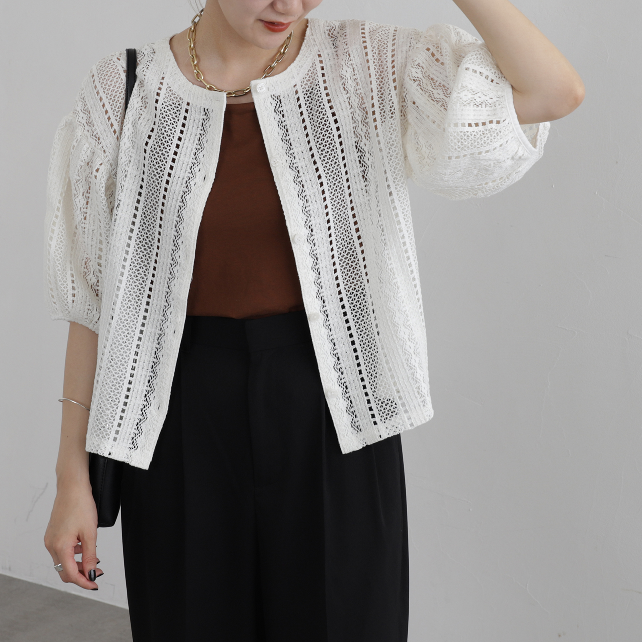 WEB限定】2WAYクラフトレースボリュームスリーブブラウス[品番  