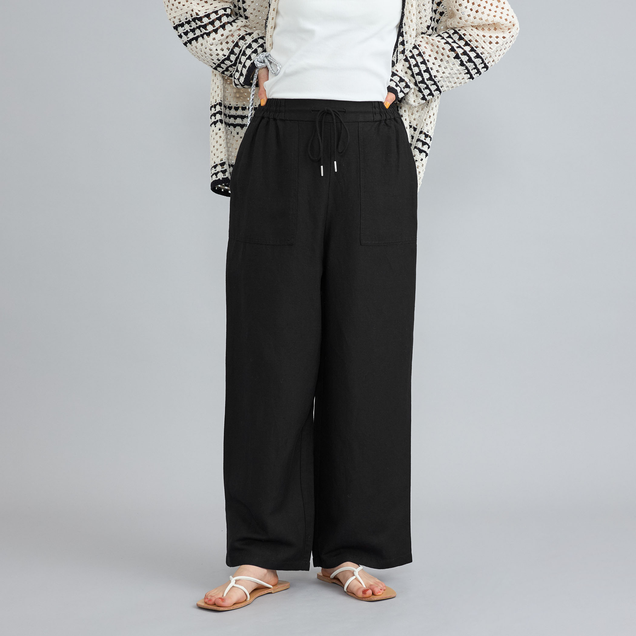 接触冷感リネンレーヨンベイカーワイドパンツ[品番：COEW0005440