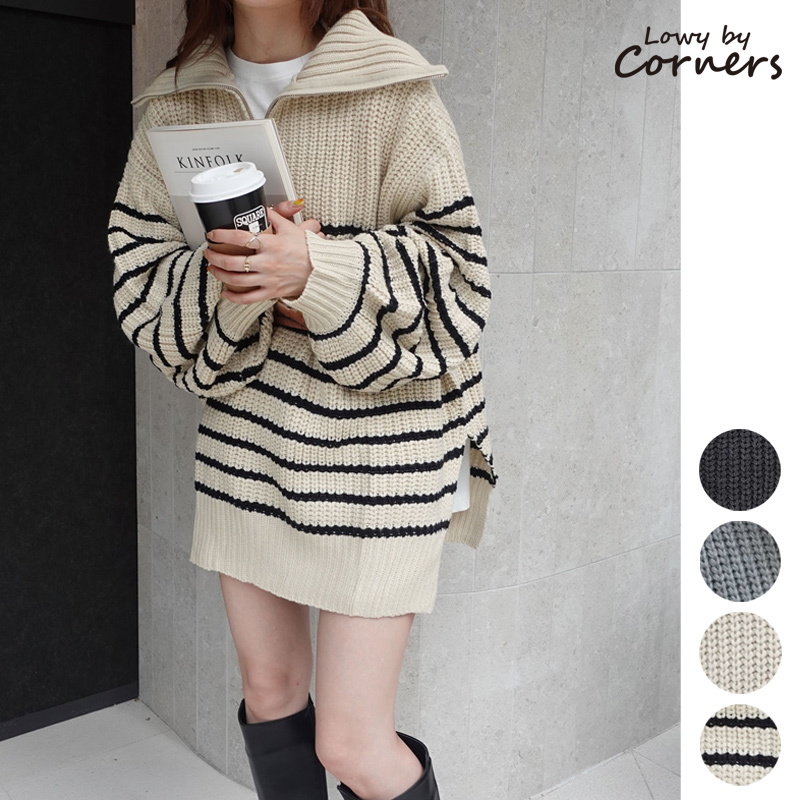 ハーフジップボリュームスリーブオーバーサイズニット チュニック ニットワンピ[品番：TRIW0003347]｜CORNERS  （コーナーズ）のレディースファッション通販｜SHOPLIST（ショップリスト）