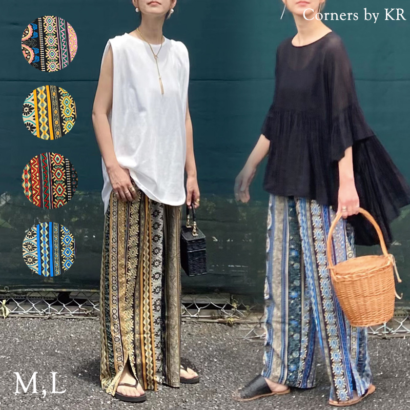 CORNERS by KR エスニックストライプワイドパンツ[品番：TRIW0003196]｜CORNERS  （コーナーズ）のレディースファッション通販｜SHOPLIST（ショップリスト）
