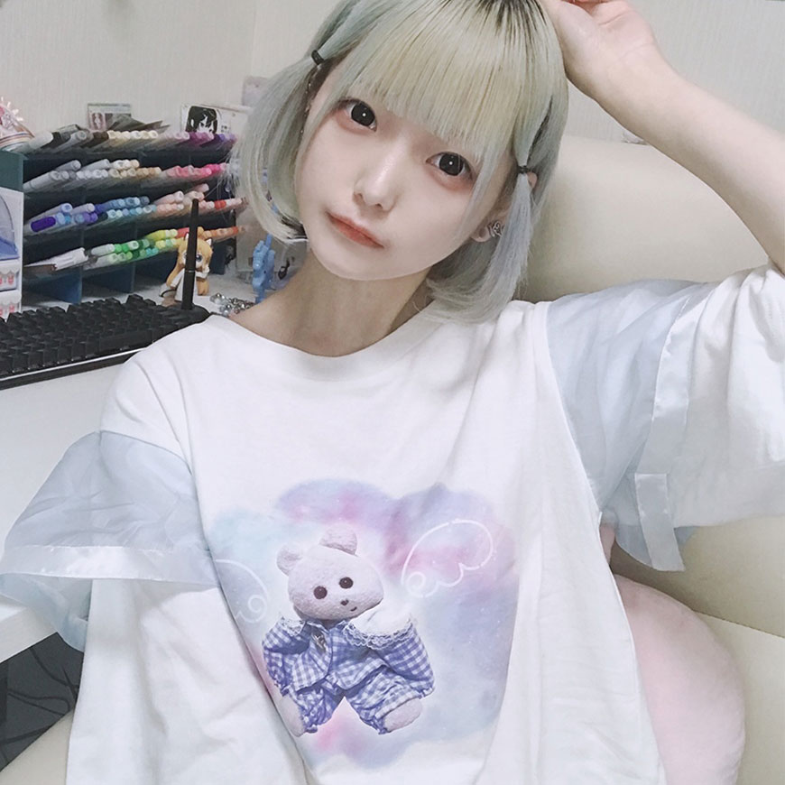 ilililくまきちワンピースフリルTシャツ 全1色くまきち イラスト[品番