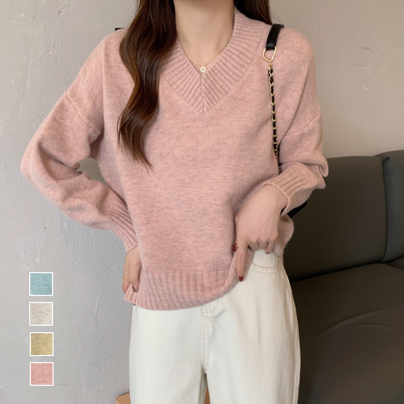オーバーサイズVネックニットトップス セーター【韓国ファッション
