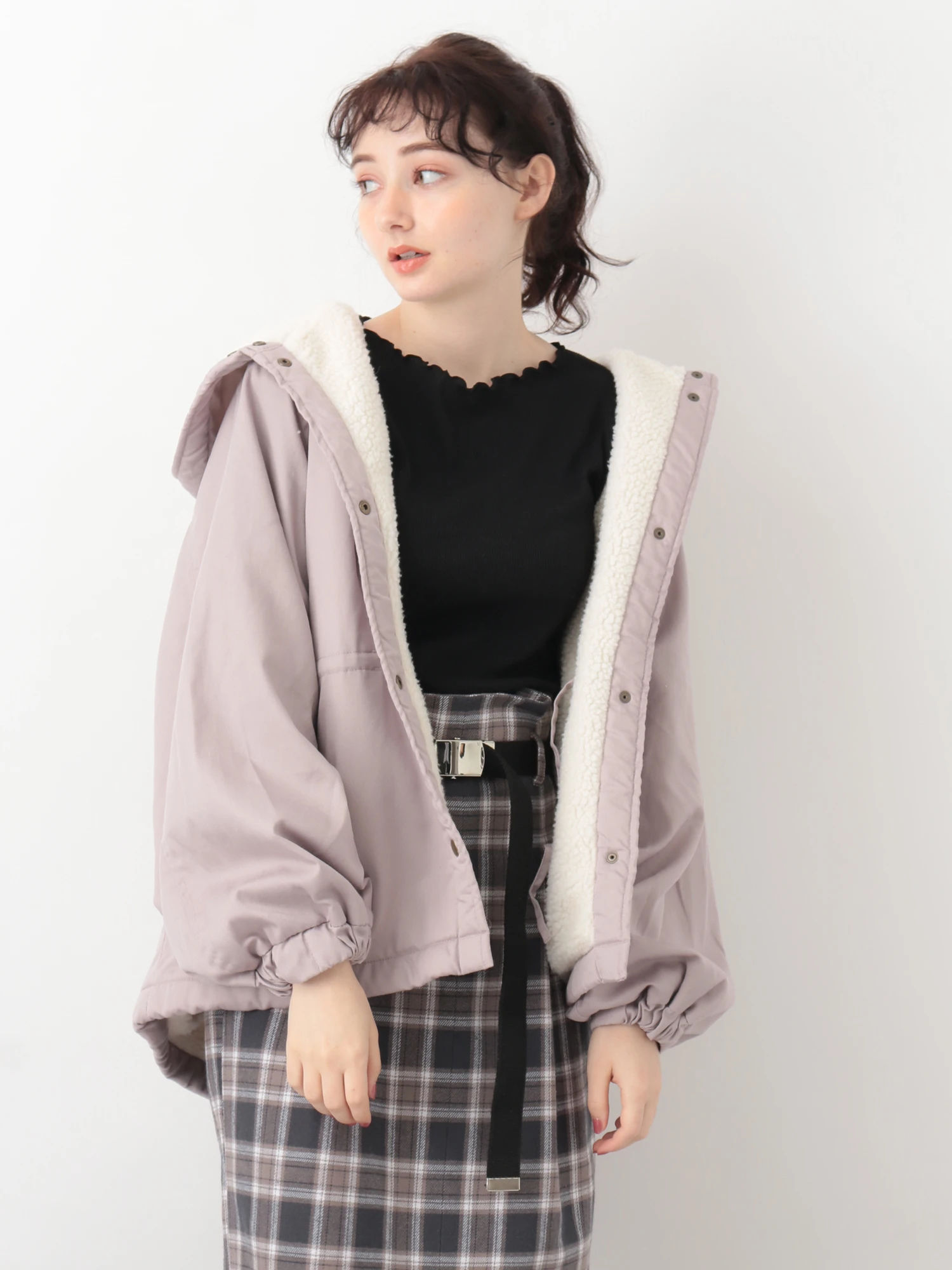 Earth Music Ecology Earth Music Ecology 裏ボアモッズコート L ブラック 送料無料 一部地域を除く