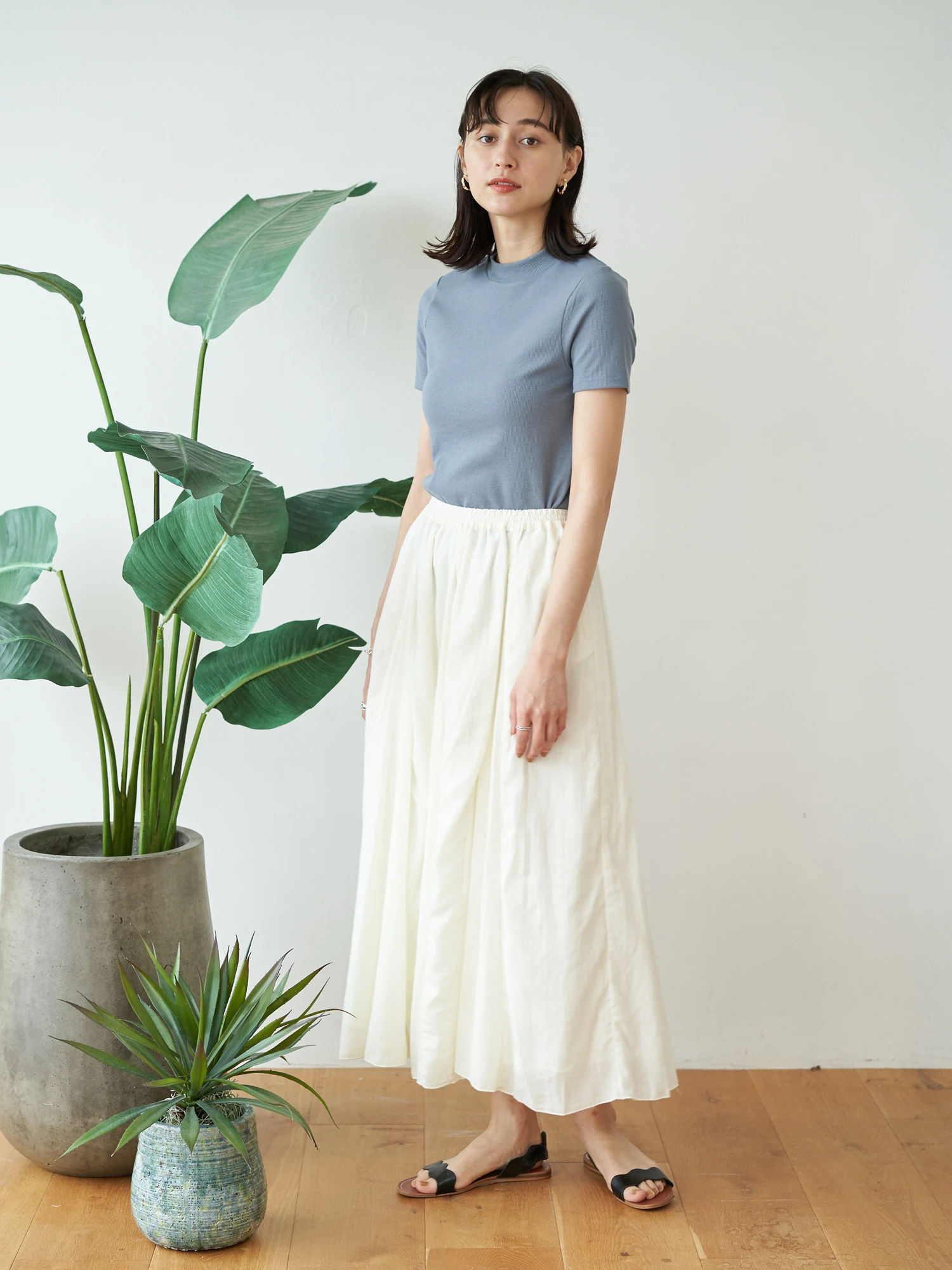 コットンボイルギャザーフレアスカート[品番：EMEW0023688]｜earth  