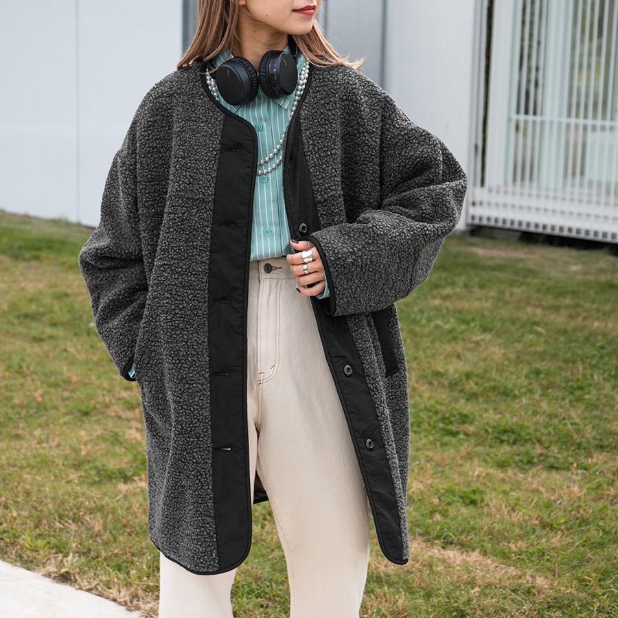 PLST グレー ロングボアコート 美品