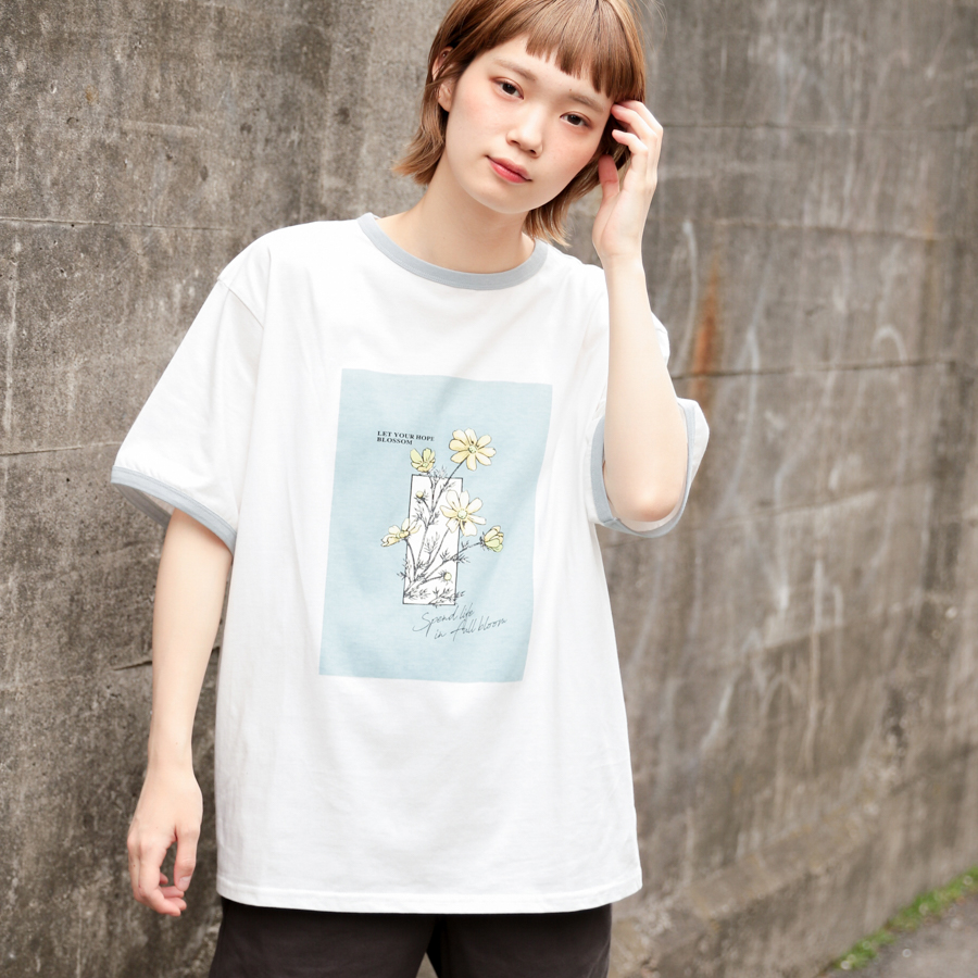 kutir】バラプリントリンガーＴシャツ[品番：KTRW0001644]｜kutir