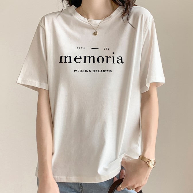 韓国フレンチシックなレタープリント。ロゴプリントTシャツ 半袖[品番