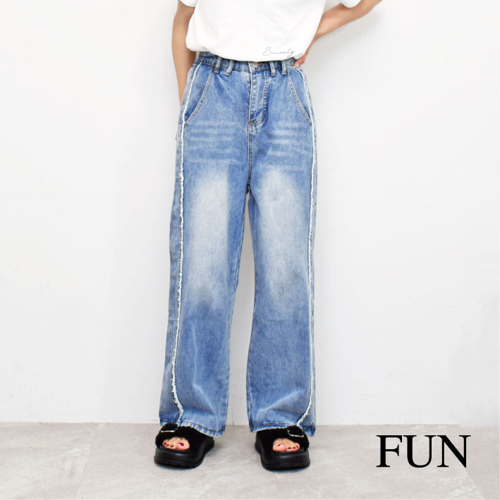 サイドフリンジワイドデニム