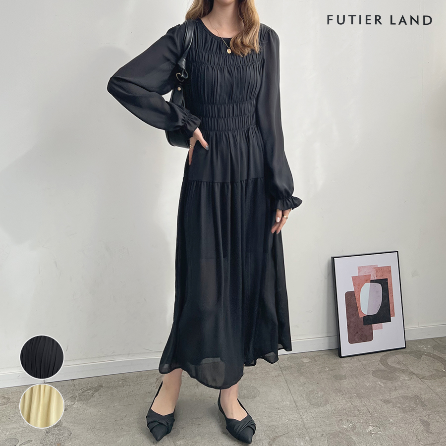 ワンピース 長袖 シフォン[品番：FI000008181]｜futier land