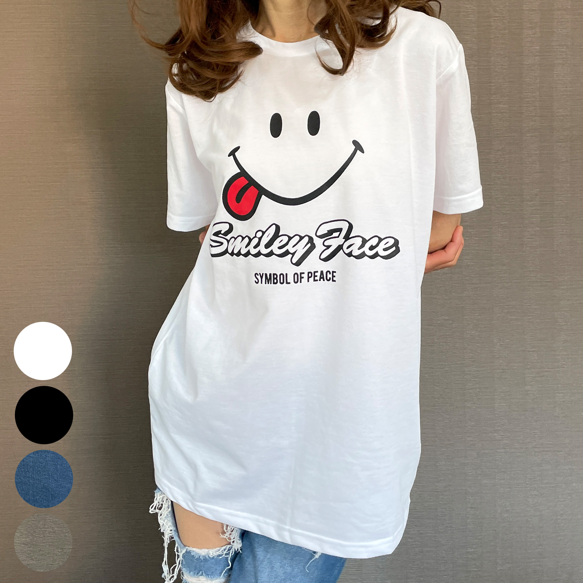 SmileyFace スマイル ロゴ 梨地 Tシャツ スマイリー ウインク[品番