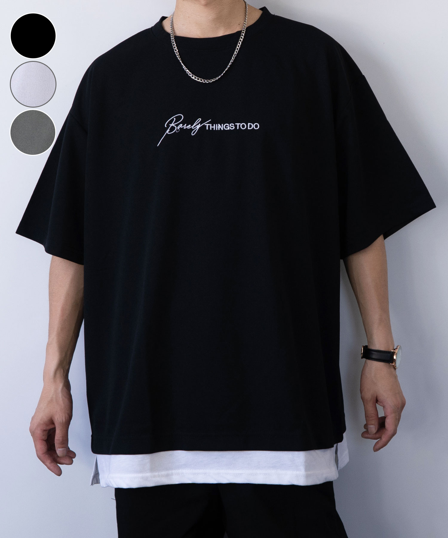 オーバーサイズ】Tシャツ半袖 レイヤード風Tシャツ ジョーゼット[品番 