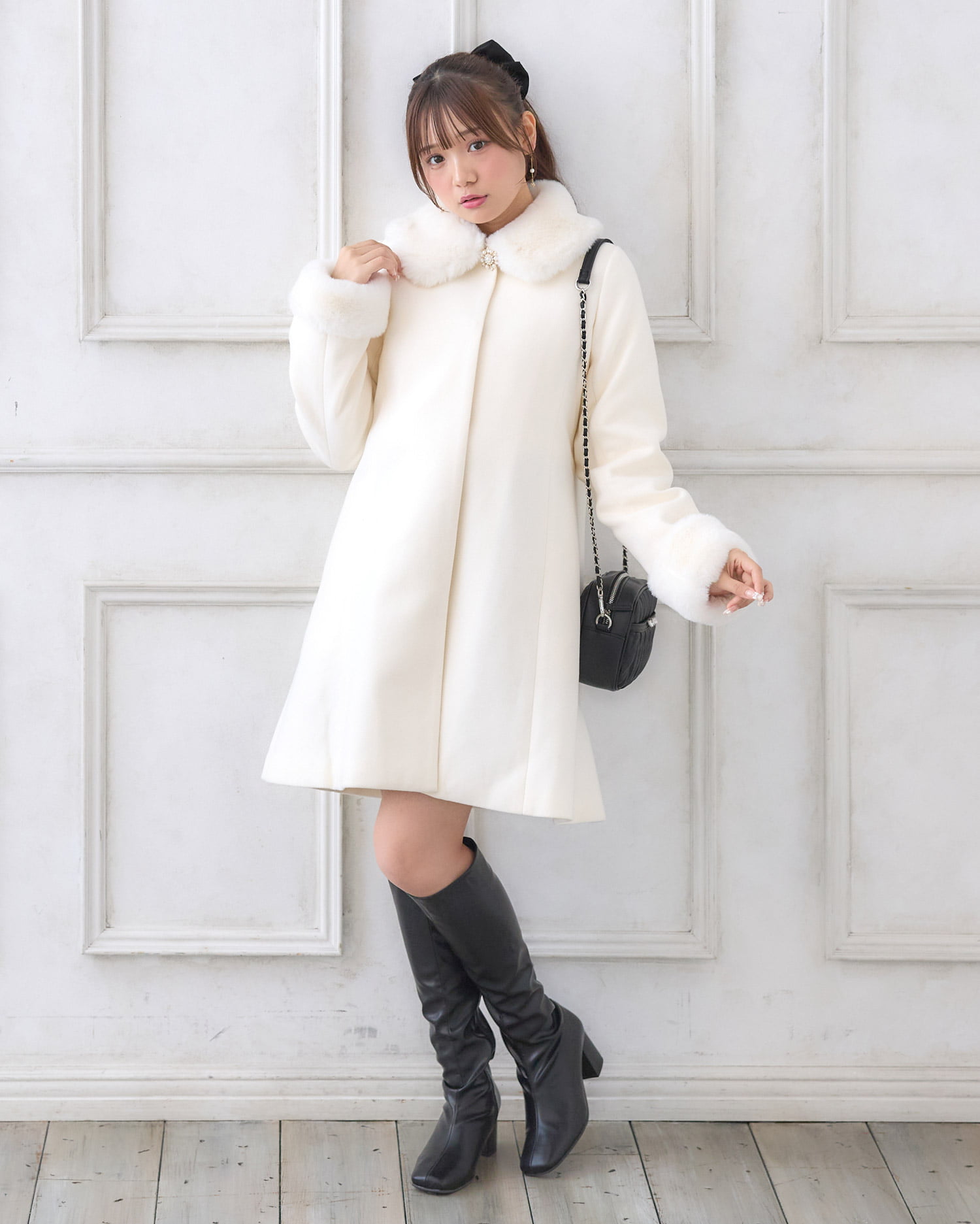 G6884*anatelier アナトリエ☆Aライン☆ファー☆コート☆カーキ 【公式