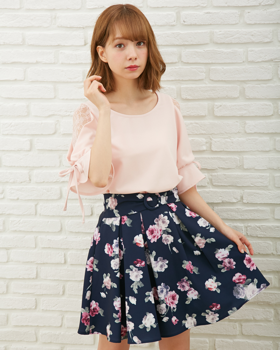 S・ウエストリボン花柄タックフレア/SK[品番：INGW0002870]｜INGNI  （イング）のレディースファッション通販｜SHOPLIST（ショップリスト）