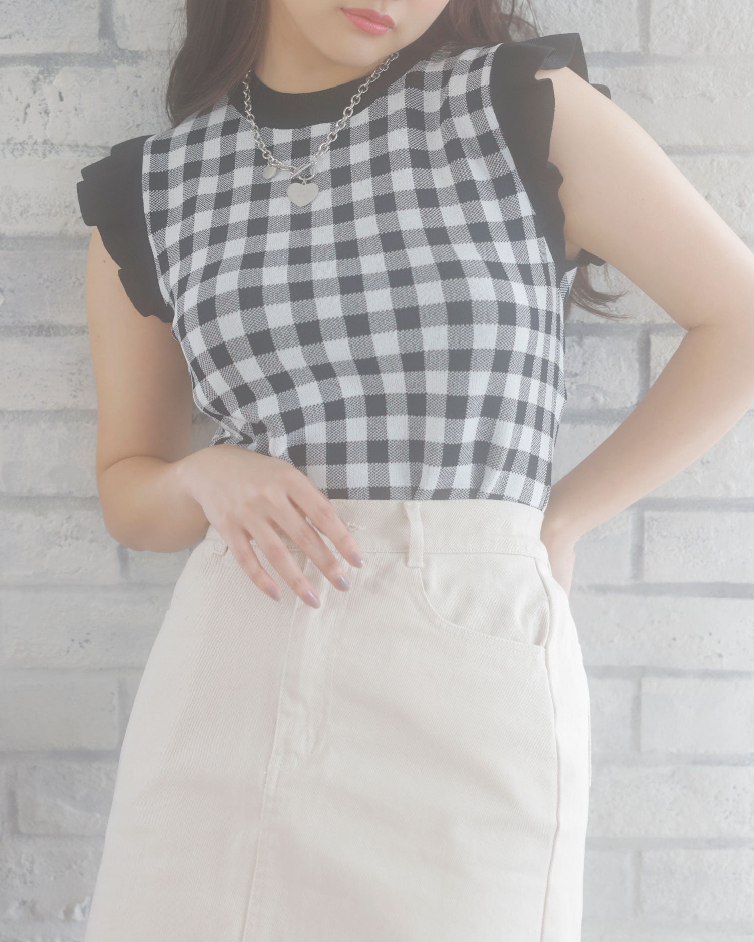 ギンガムチェック袖フリルニットtops 品番 Ingw Ingni イング のレディースファッション通販 Shoplist ショップリスト