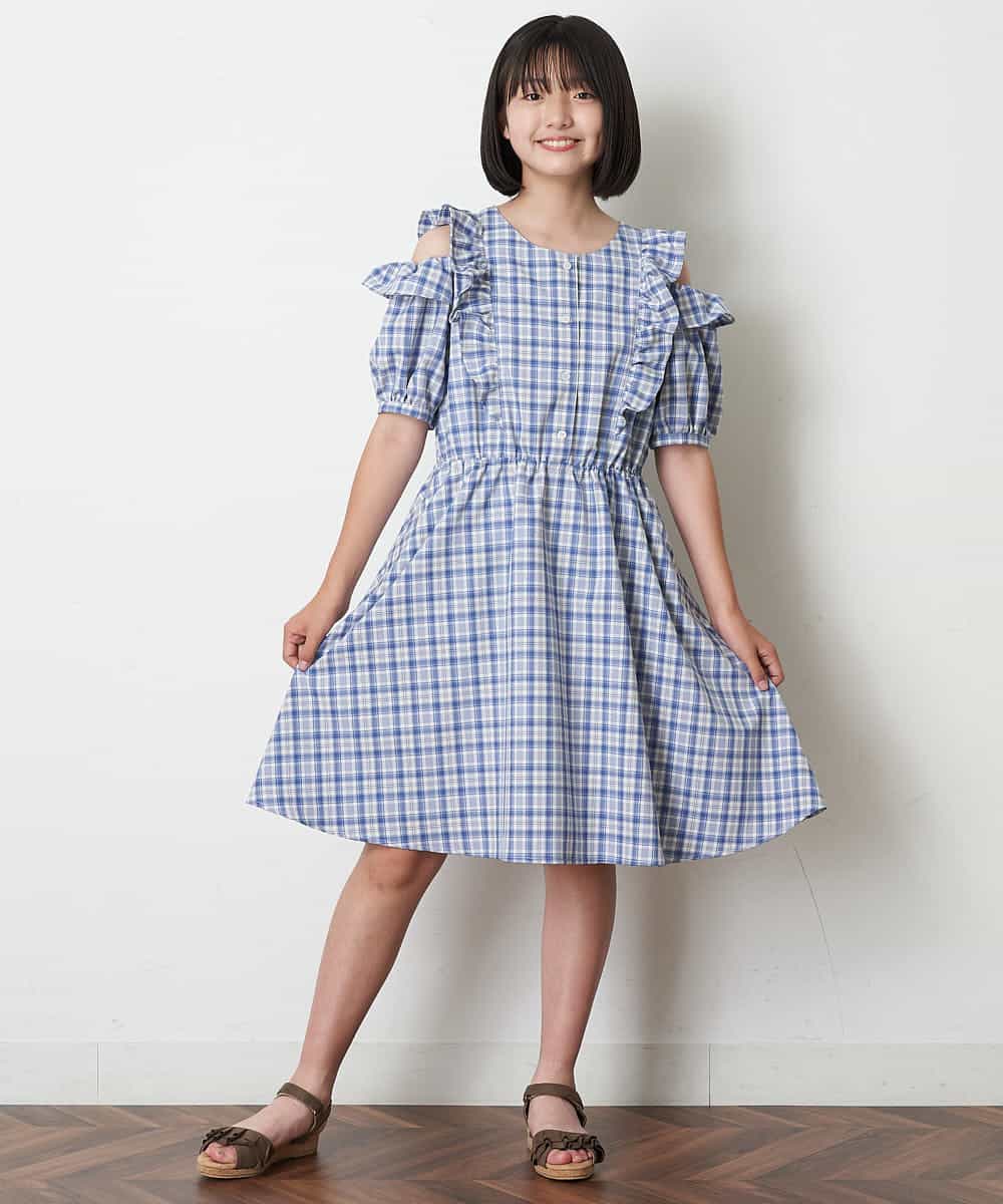 140-150]肩あきフリルチェック柄ワンピース [品番：ITKW0005186]｜a.v.v【KIDS】（アーヴェヴェ）のキッズファッション通販｜SHOPLIST（ショップリスト）