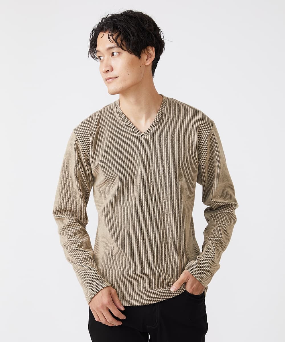 MICHEL KLEIN Ｔシャツ クール素材 グリーン ストライプ Mサイズ-